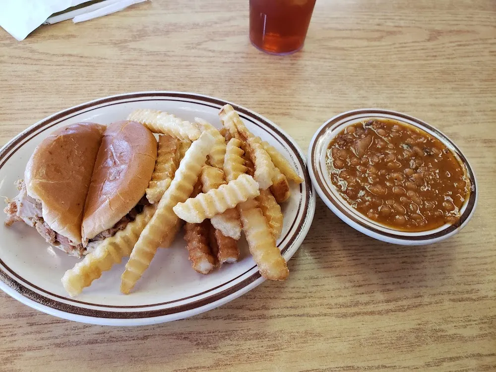 BBQ Sandwich w Fries and Beans